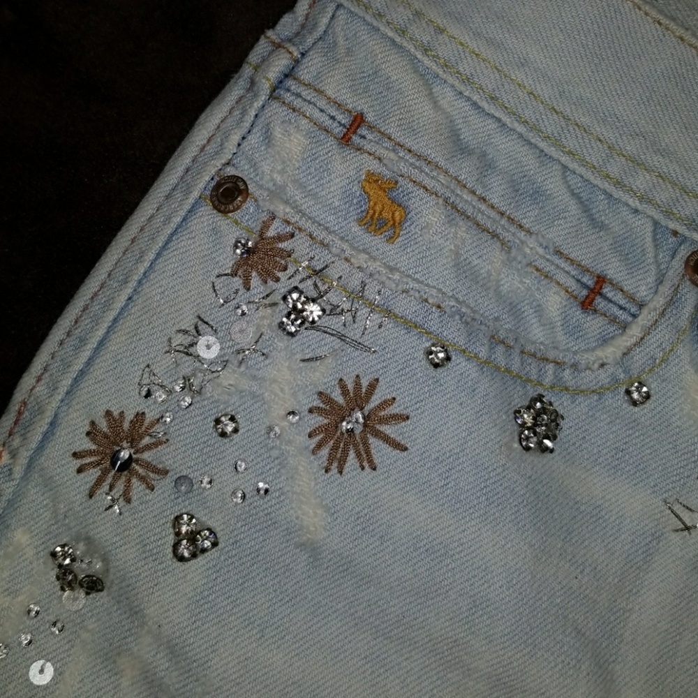 Abercrombie light blue denim crystals size 00